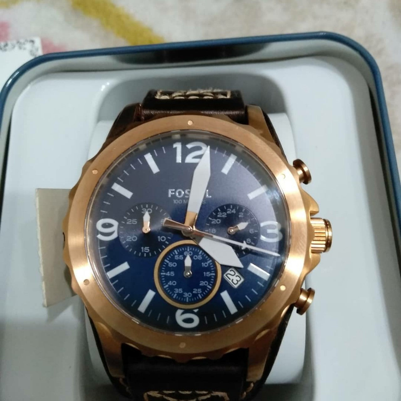Fossil Nate Chronograph Dial Brown Leather Strap Men's Watch JR1505