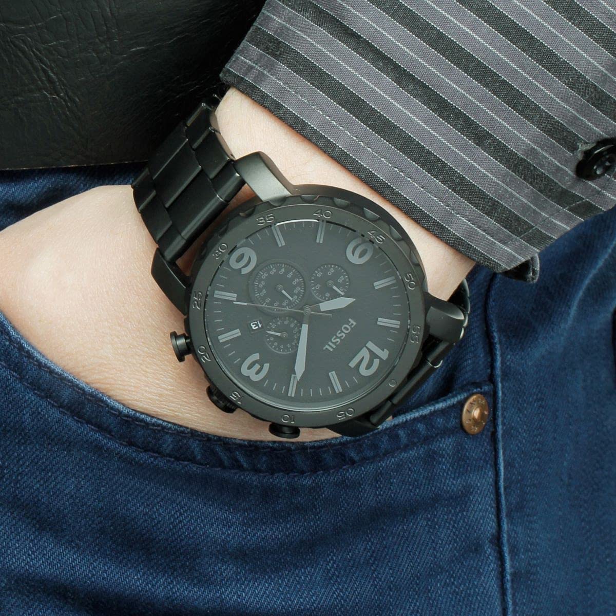 Fossil Nate Chronograph Black Dial Men's Watch JR1401