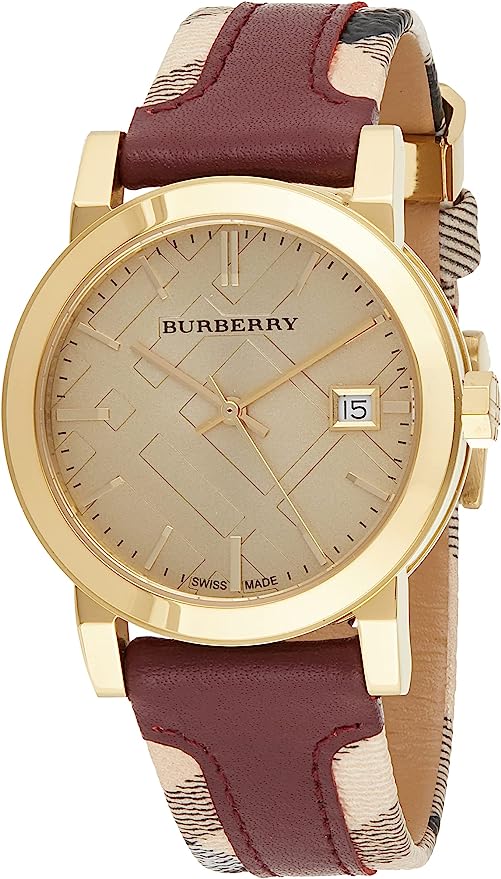 Burberry Women's Red Leather and Check Fabric Women's Watch  BU9111 - Kiwi Watches