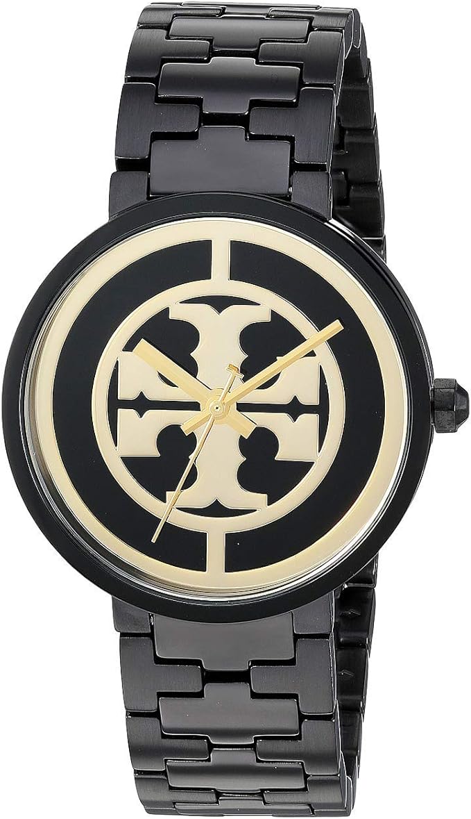 Tory Burch Reva Black Stainless Steel Gold Logo Dial  Women's Watch TBW4039