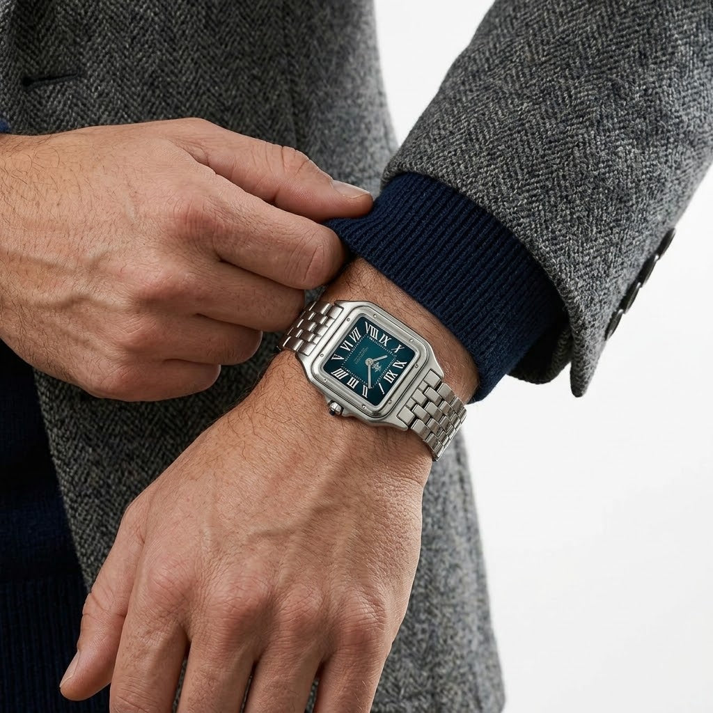 Beverly Hills Polo Club Roman Numeral Blue Dial Square Silver Watch BP3755C.370