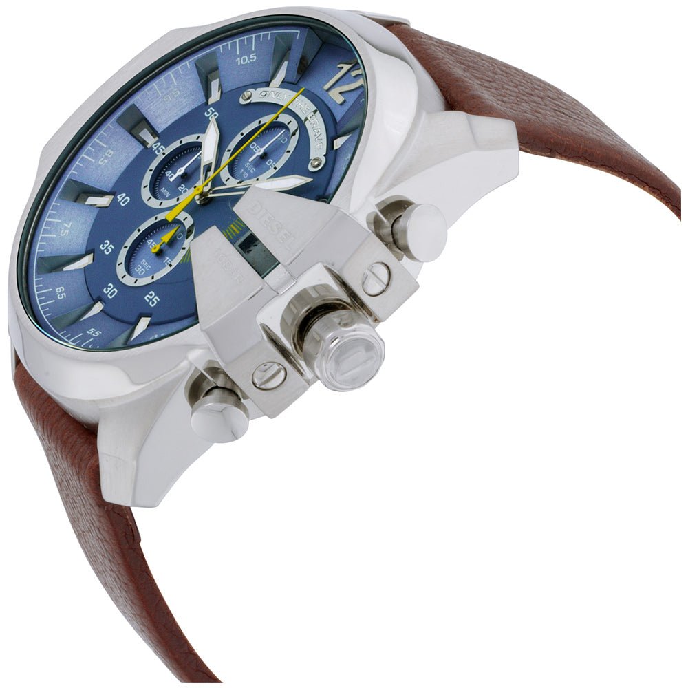 Diesel Mega Chief Light Blue Dial Brown Leather Men's Watch DZ4281