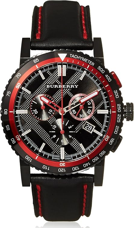 Burberry City Chronograph Black Dial Black Leather Strap Watch for Men - BU9803 BU9803 - Image 1
