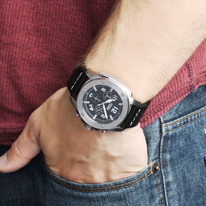 Fossil Machine Chronograph Black Dial Leather Strap Men's Watch FS4928