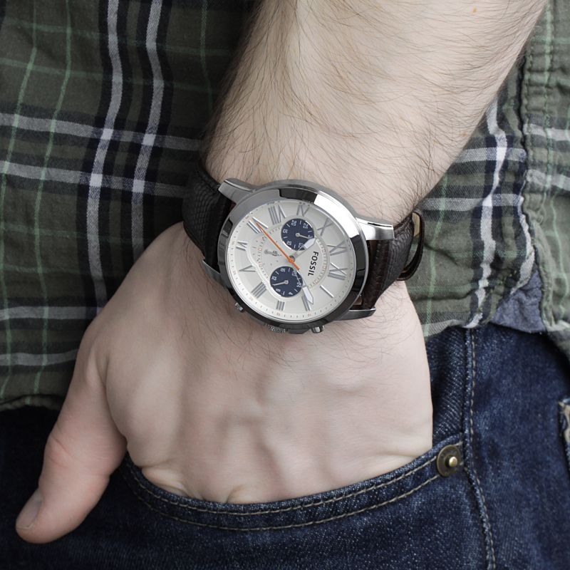 Fossil Grant Chronograph White Dial Leather Strap Men's Watch FS5021