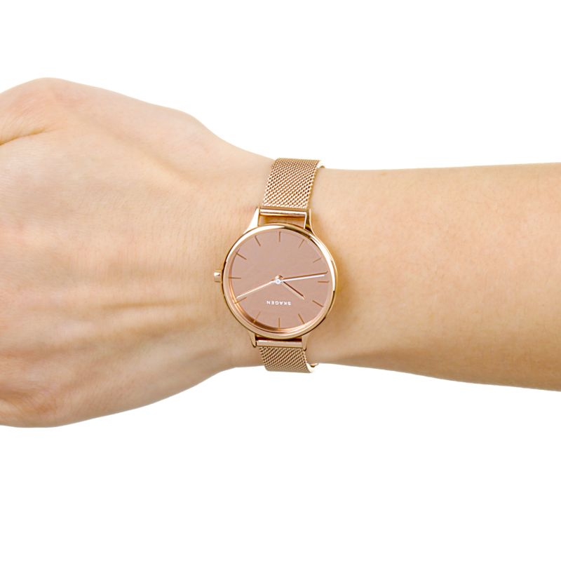 Skagen Anita Mirror Pink Dial Gold Ladies Watch SKW2413