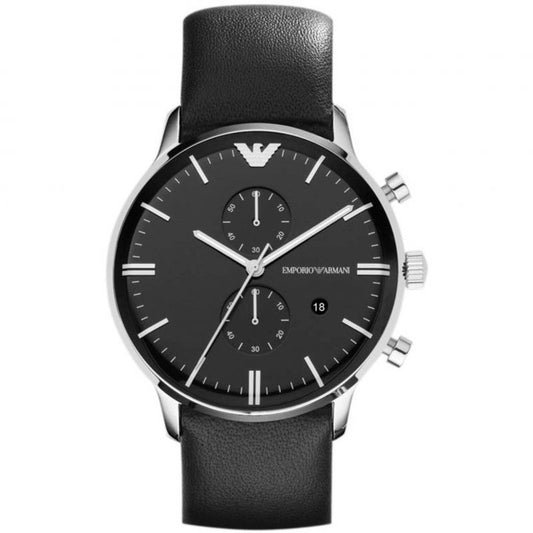 Emporio Armani Black Leather Men's Watch#AR0397 - Dawson Watches