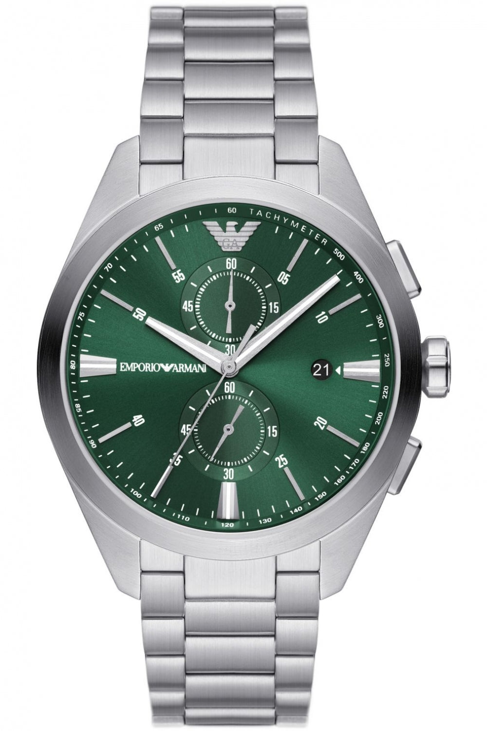Emporio Armani Silver Chronograph Green Dial Men's Watch  AR11480 - Dawson Watches