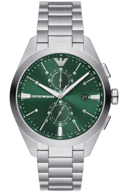 Emporio Armani Silver Chronograph Green Dial Men's Watch  AR11480 - Dawson Watches