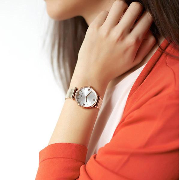 Emporio Armani Retro Silver Dial Rose Gold-tone Ladies Watch AR1956
