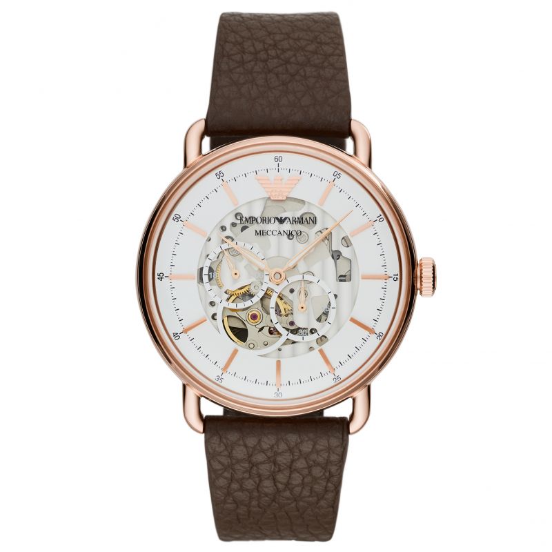 Emporio Armani Aviator Automatic Men's White Skeleton Dial Watch AR60027
