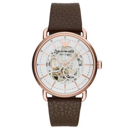 Emporio Armani Aviator Automatic Men's White Skeleton Dial Watch AR60027