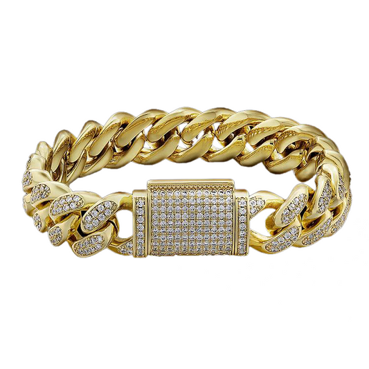 Big Daddy 12mm Iced Out Diamond Gold Cuban Bracelet