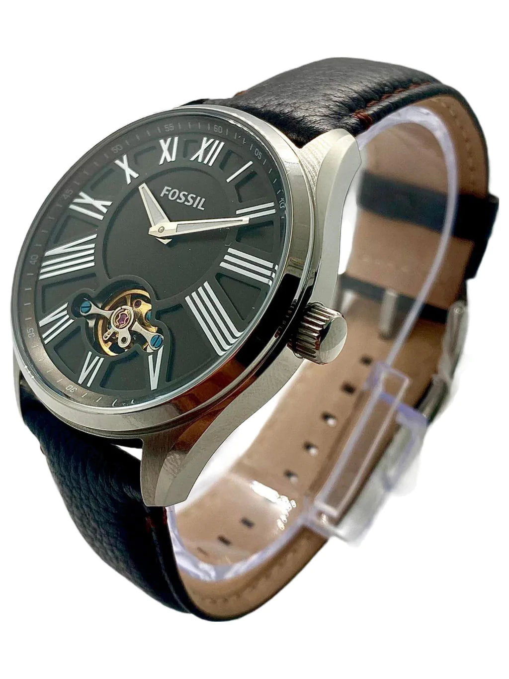 Fossil Black Dial Leather Strap Automatic Men's Watch BQ1141