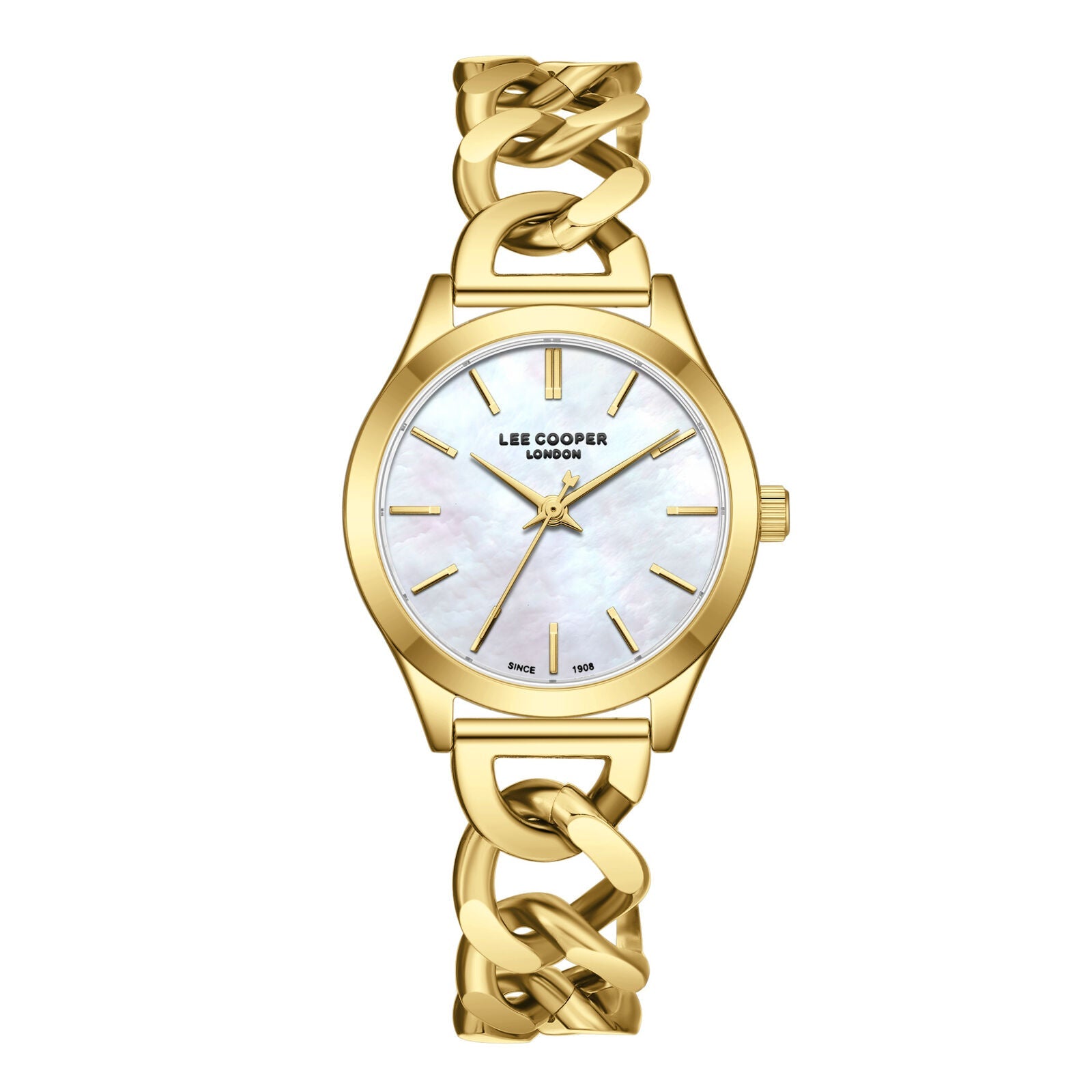 Lee Cooper Classic White MOP Dial Gold Link Bracelet Watch - LC08291.120