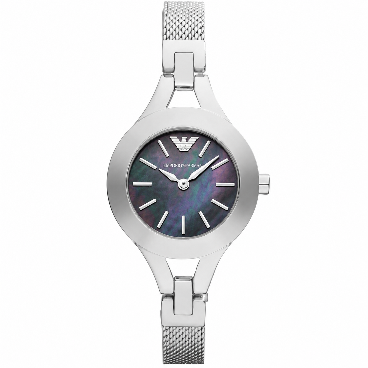 Emporio Armani Chiara Silver Mesh Bracelet Dark MOP Dial Women's Watch - AR7328