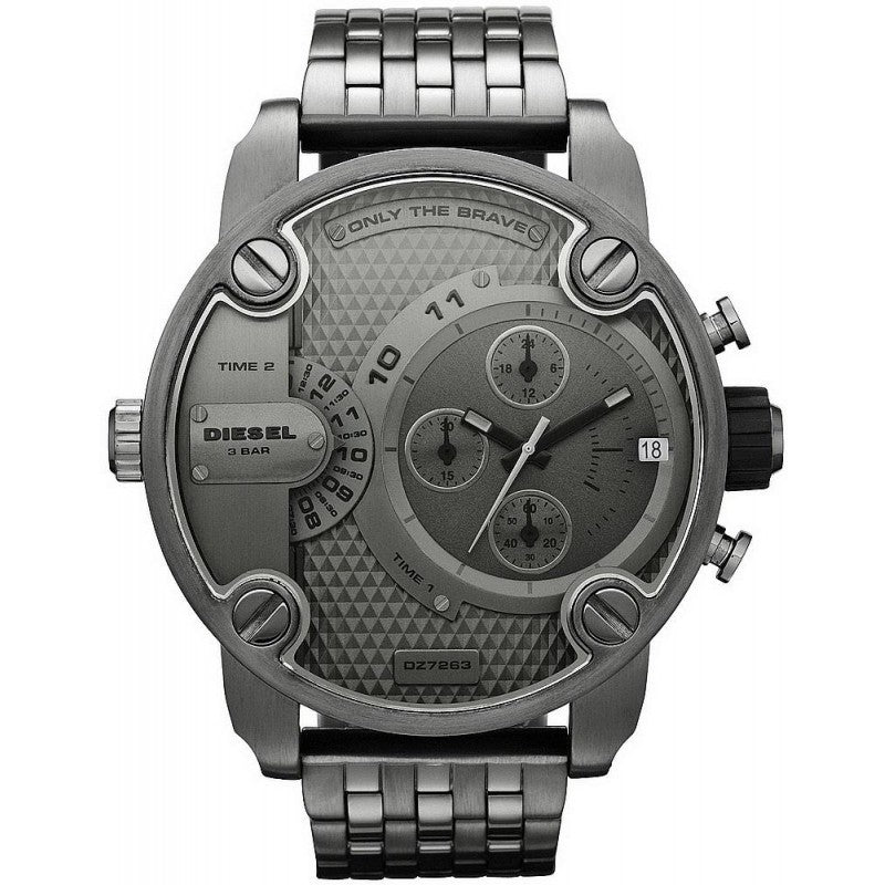 DIESEL Little Daddy Dual Time Chronograph Grey Dial Steel Men's Watch DZ7263