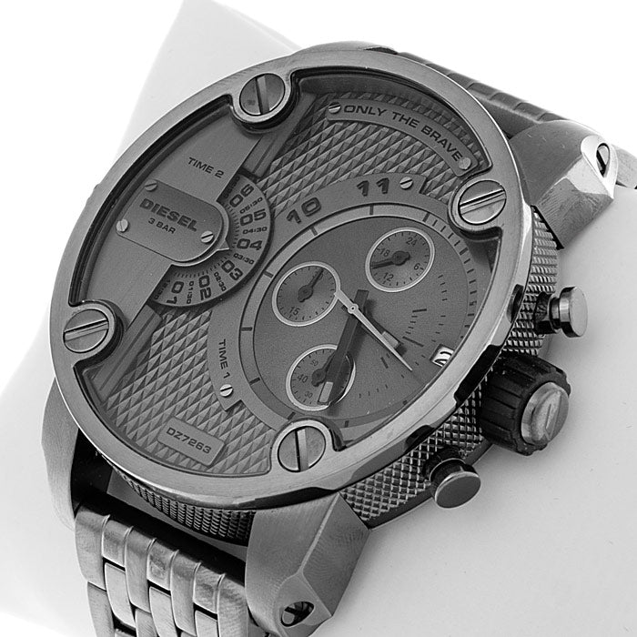 DIESEL Little Daddy Dual Time Chronograph Grey Dial Steel Men's Watch DZ7263