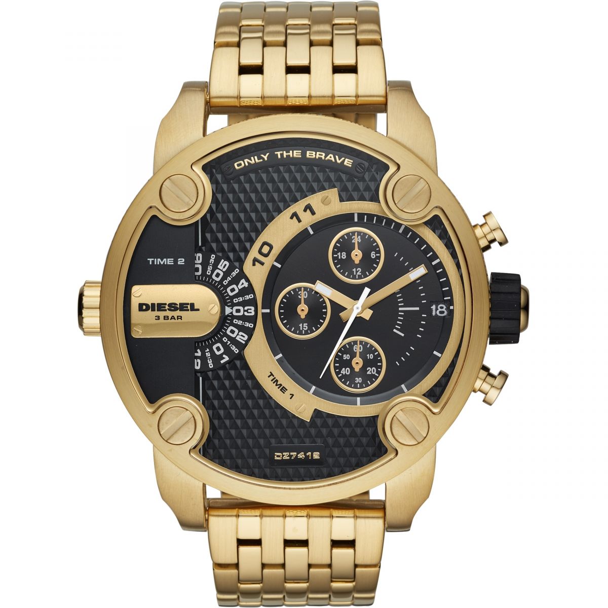Diesel Big Daddy DZ7412 316L gold stainless steel 2 time zones 30m water-resistant