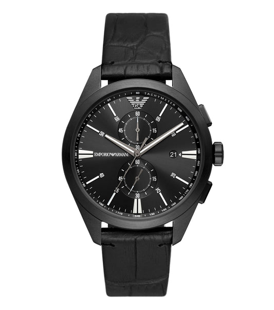 Emporio Armani Chronograph Black Leather Men's Watch  AR11483 - Dawson Watches
