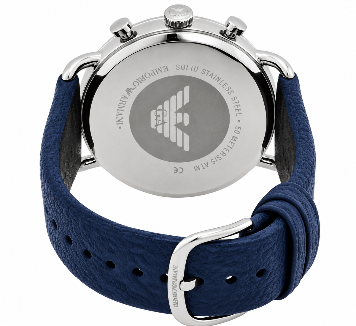 Emporio Armani Aviator Chronograph Blue Dial Navy Blue Genuine Leather Watch - AR11105