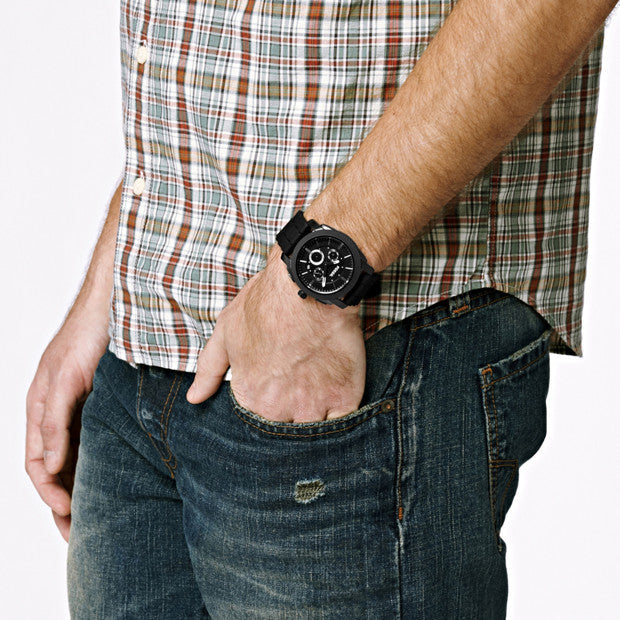 Fossil Machine Chronograph Black Dial Silicone Strap Men's Watch FS4487