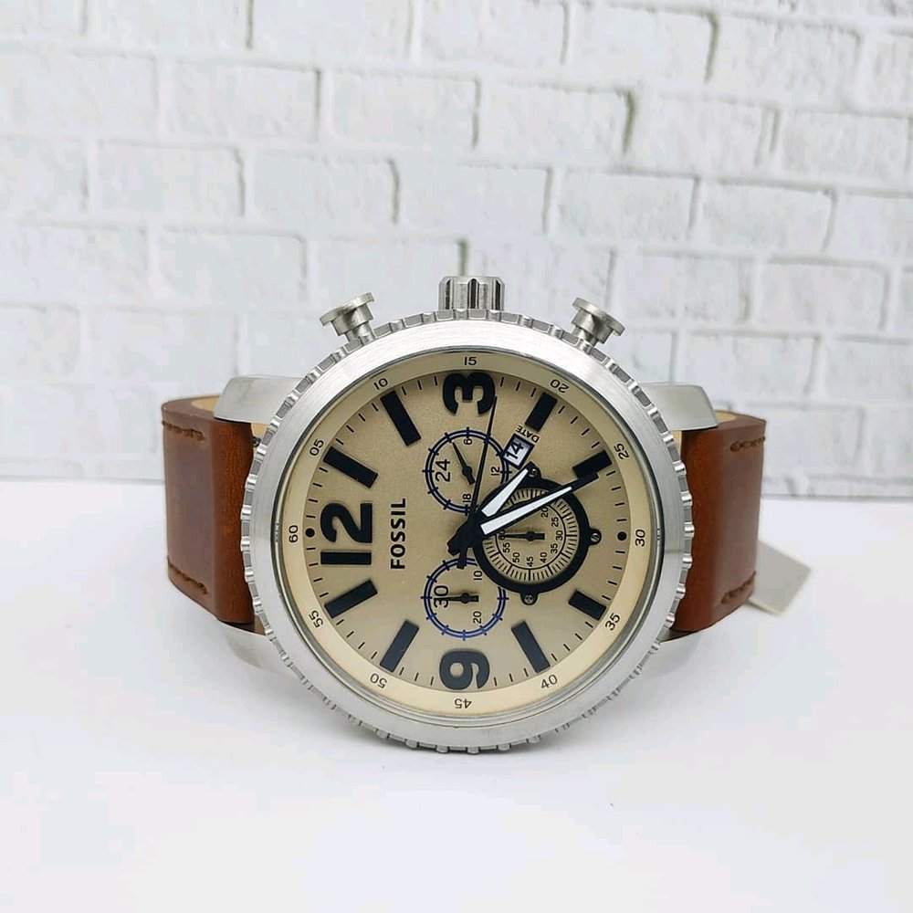 Fossil Big Face Chronograph Dial Leather Strap Men's Watch BQ2101