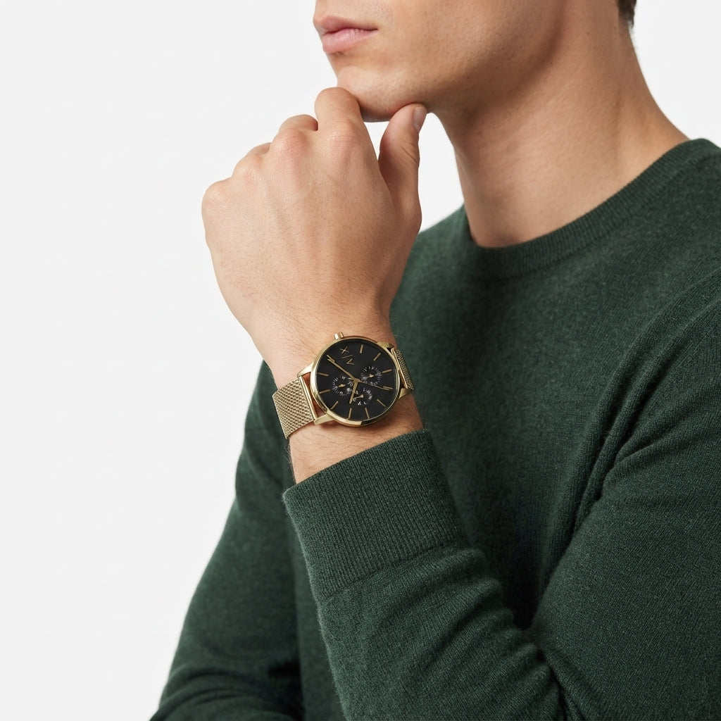 Armani Exchange Cayde Gold Mesh Calendar Watch - AX2715