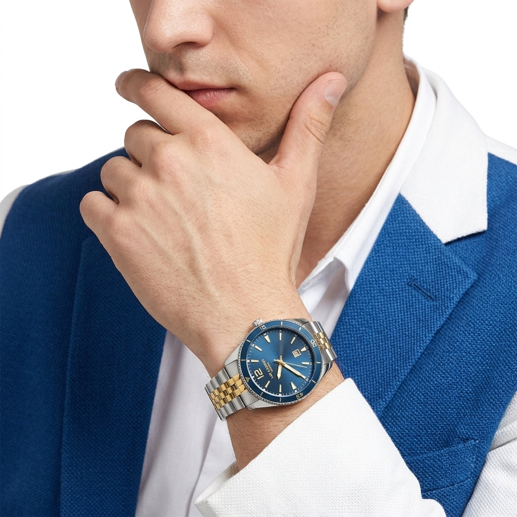 Lee Cooper Oswin Date Window Blue Dial Two Tone Watch - LC08281.290