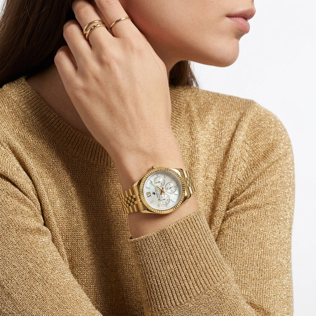 Beverly Hills Polo Club Multifunction Mother Pearl Gold Women's Watch - BP3169C.121