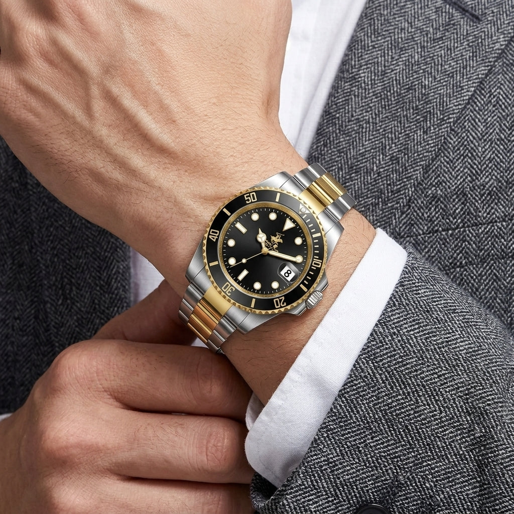 Beverly Hills Polo Club Waterproof Black Dial Two-Tone Date Watch BP3791X.250