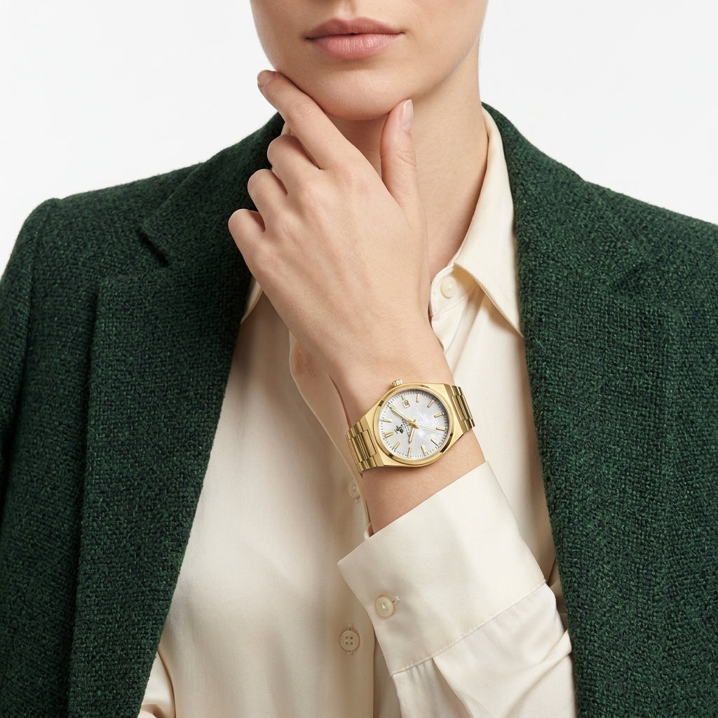 Beverly Hills Polo Club Mother Pearl Gold Date Watch BP3851X.120