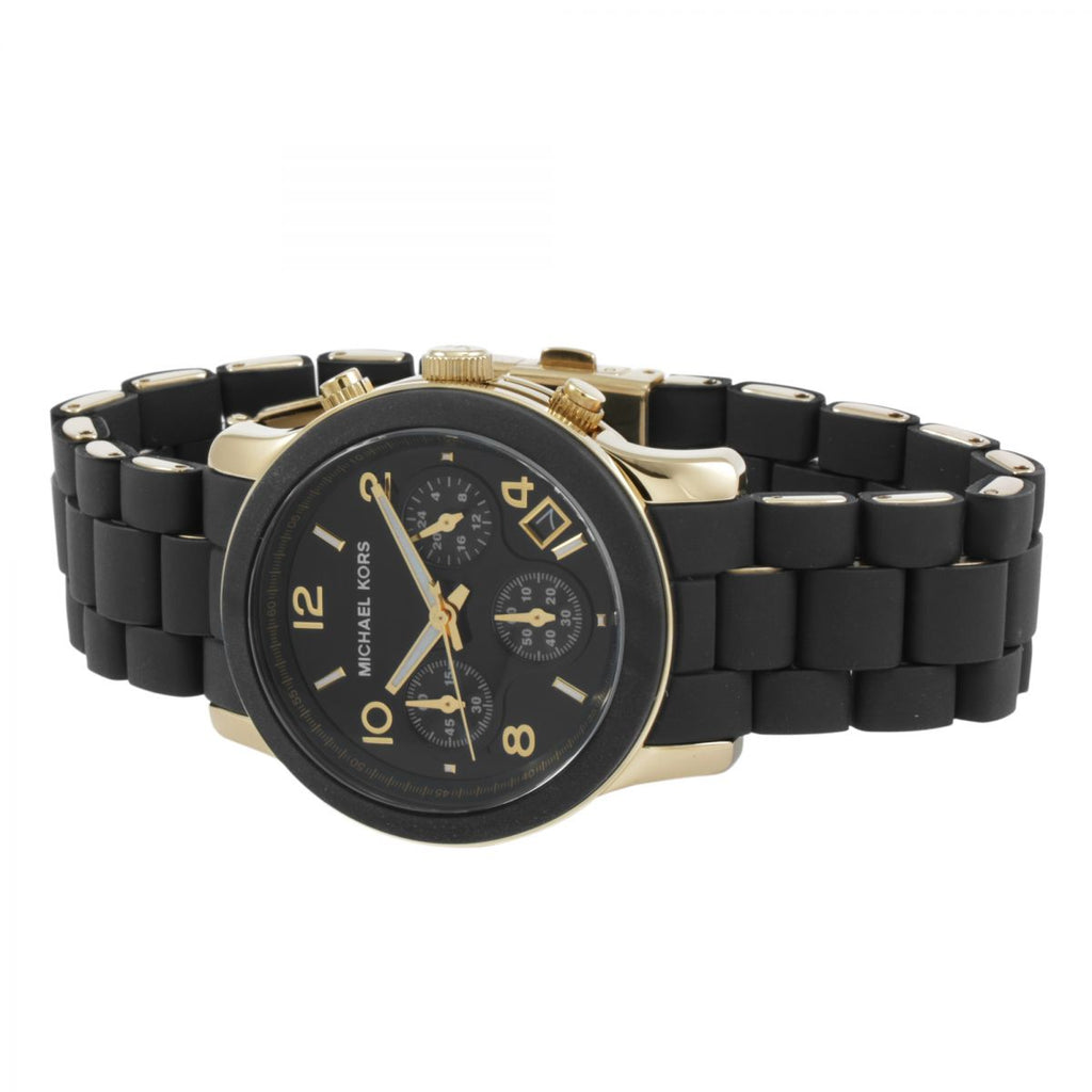 Michael Kors Runway Chronograph Black Rubber and Gold Strap Watch - MK5191