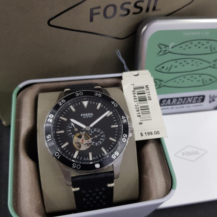 Fossil Crewmaster Sports Automatic Black Leather Men's Watch ME3148