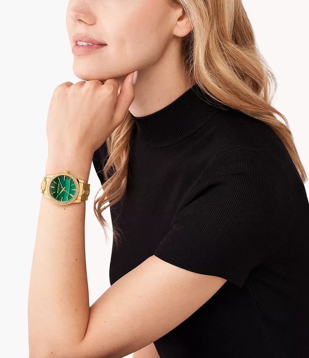 Michael Kors Runway Pavé Green Dial Gold Women's Watch - MK7390