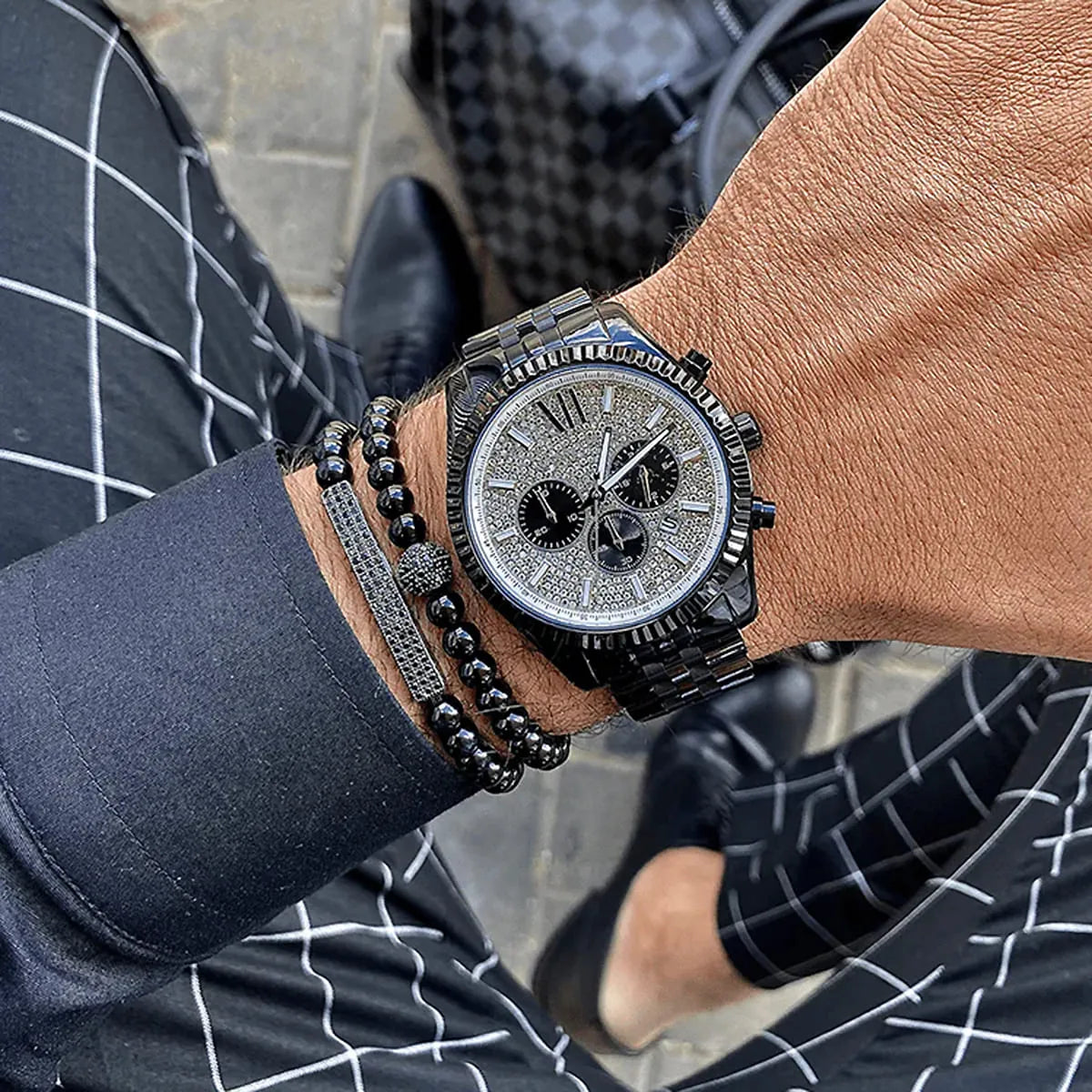 Michael Kors Lexington Chronograph Silver Crystal Pave Dial Watch MK8605