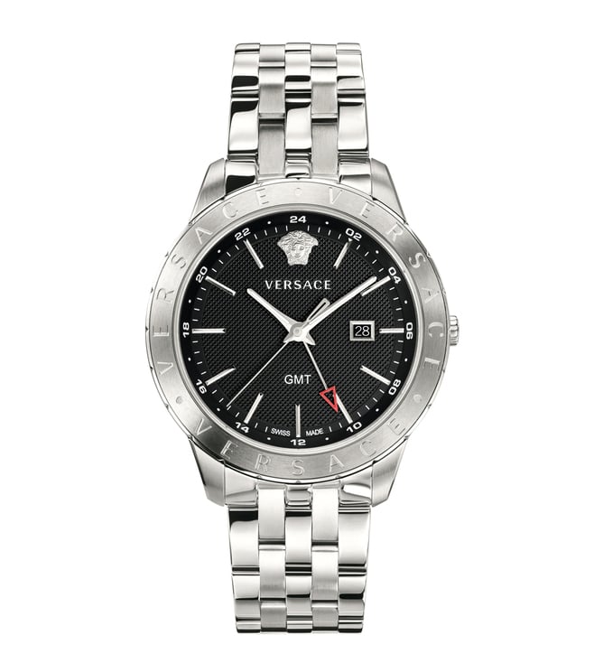 Versace Quartz Silver Steel Black Dial Men's Watch  VEBK00418 - Dawson Watches