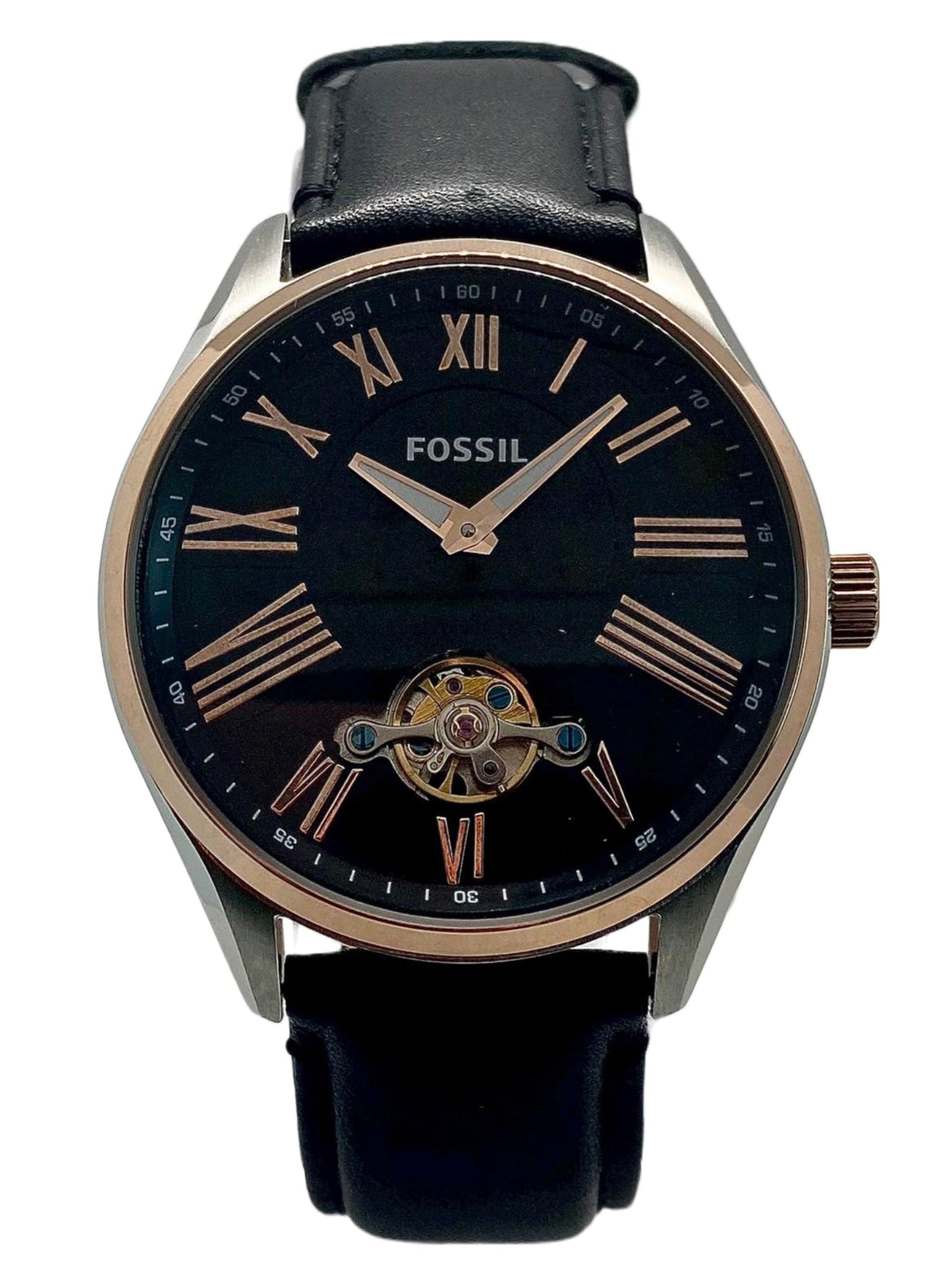 Fossil Black Dial Leather Strap Automatic Men's Watch BQ1143