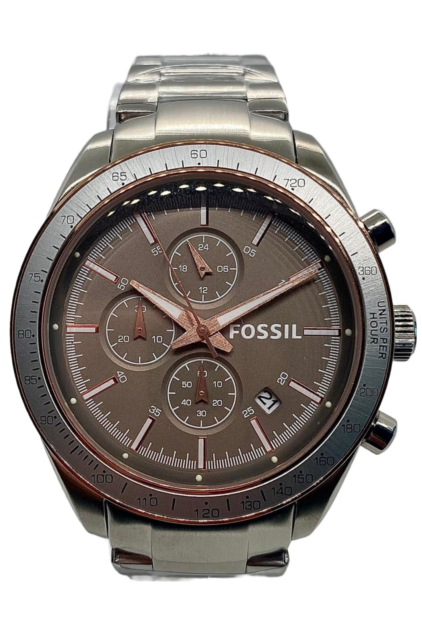 Fossil Chronograph Brown Dial Silver Watch BQ2140