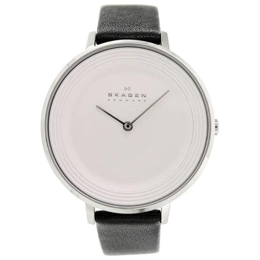 Skagen Ditte Silver Dial Black Leather Ladies Watch SKW2261