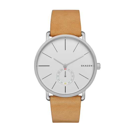 Skagen Hagen White Dial Tan Leather Strap Watch SKW6215