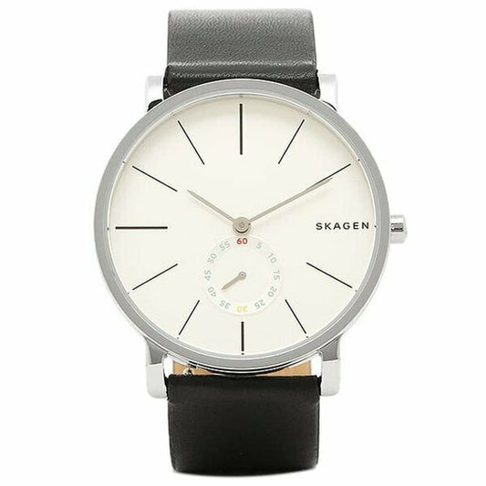 Skagen Hagen Silver Dial Black Leather Strap Watch SKW6274