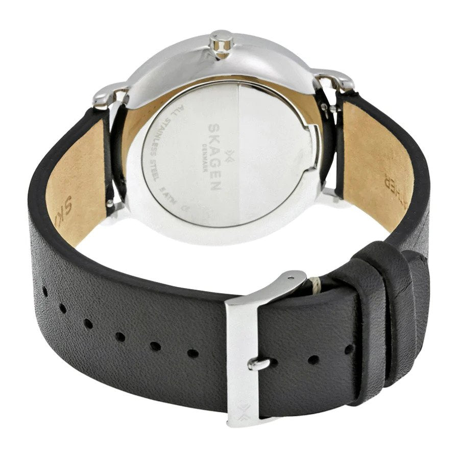 Skagen Hagen Silver Dial Black Leather Strap Watch SKW6274