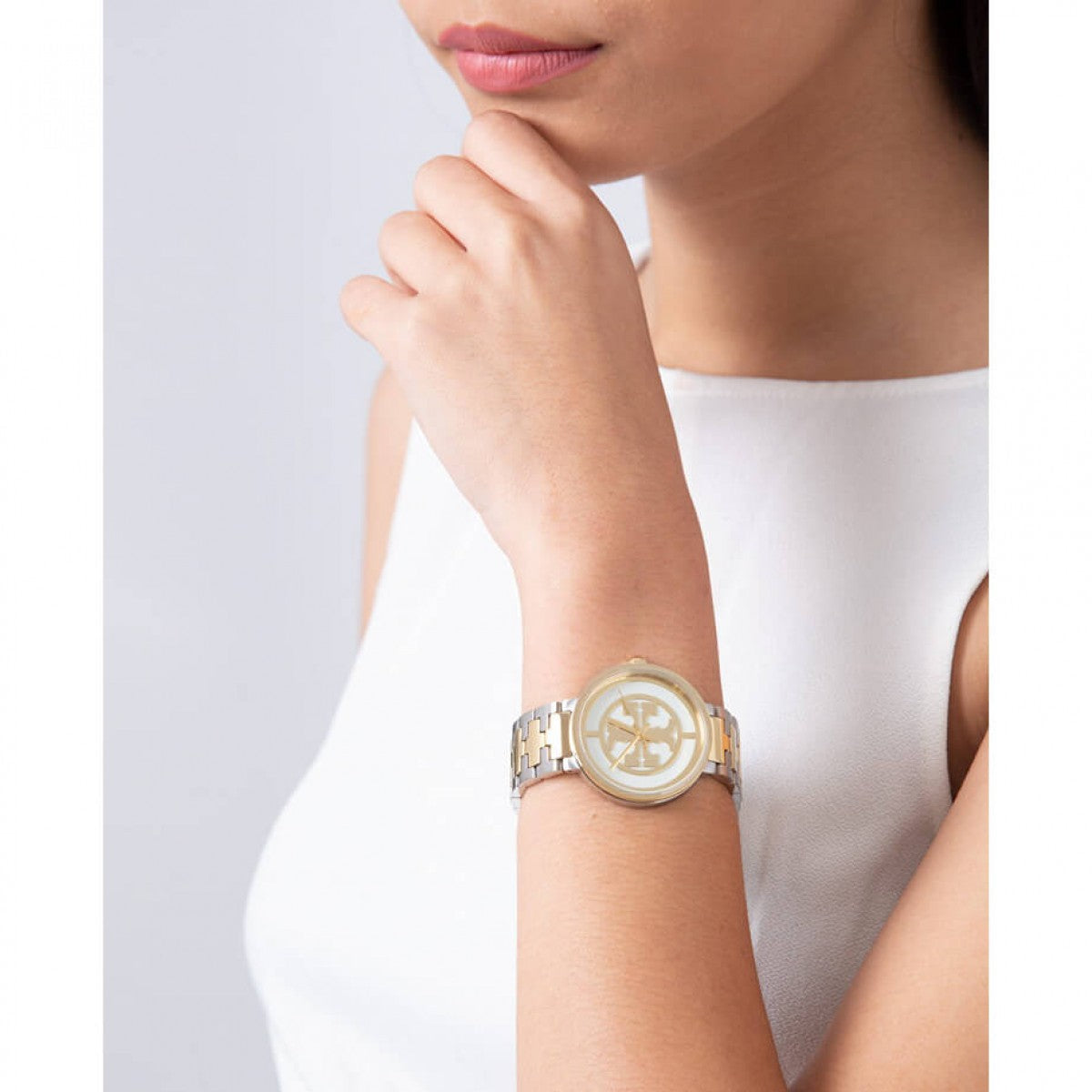 Tory Burch The Reva Dual Tone Stainless Steel Strap Women's Watch TBW4027