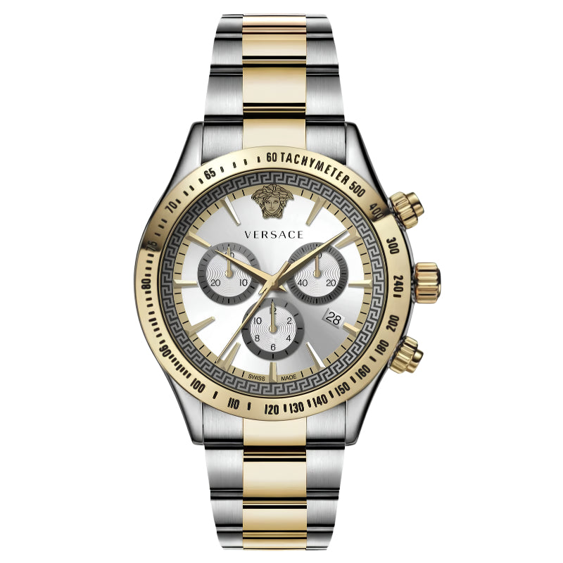 Versace Chronograph Two-Tone Stainless Silver Dial Swiss Movt Watch - VEV700519