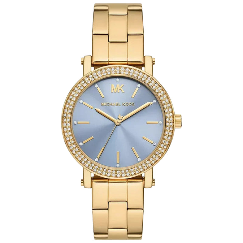 Michael Kors Slim Runway Blue Dial Gold Watch - MKO1048