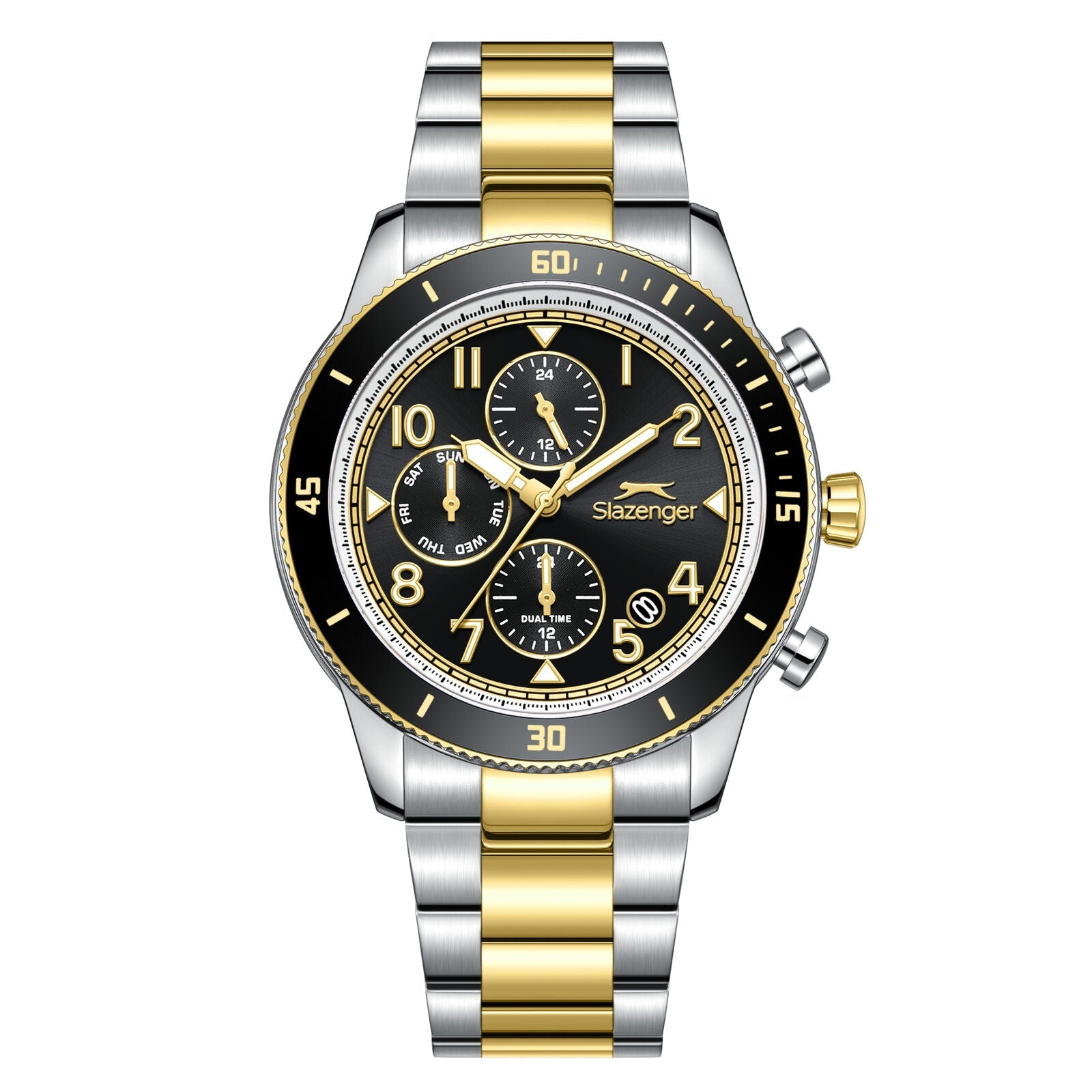 Slazenger Dual Time Multifunction Black Dial Two Tone Watch - SL.09.2604.2.250