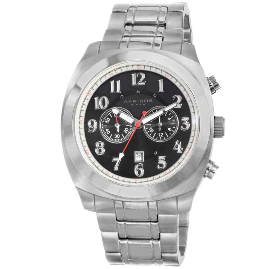 Akribos Black Dial Chronograph Stainless Steel Men's Watch AK624SS - The Watches Men & Co