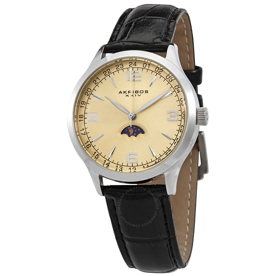 Akribos Champagne Dial Black Leather Men's Watch AK637SSW - The Watches Men & Co