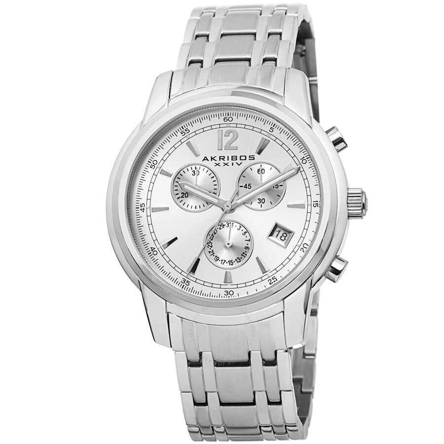 Akribos XXIV Chronograph Silver Dial Men's Watch AK692SSW - The Watches Men & Co